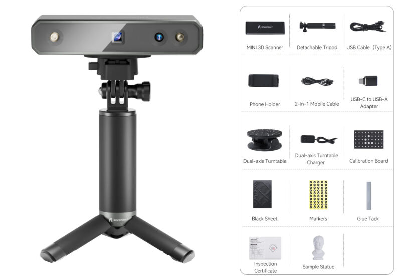 Revopoint Mini 3D Scanner, model 2022, precizie 0.02MM, pentru bijuterii, figurine,  scanare industriala de precizie