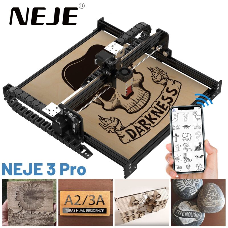 NEJE 3 PRO gravator laser 410x400 mm, control wireless, dioda E30130 5.5W putere reala