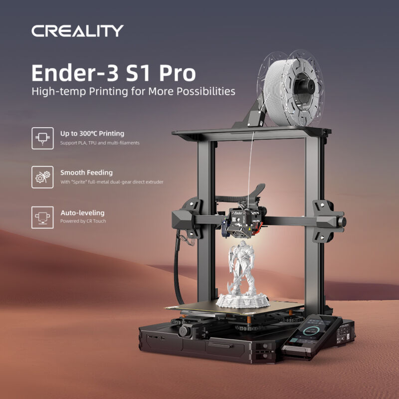 Creality Ender 3 S1 Pro, 220x220x270 mm, extruder direct-drive dual gear, nivelare automata, modul laser optional