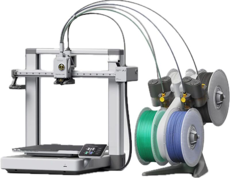 Bambu Lab A1 combo, imprimanta cu 4 culori, 500 mm/s, 256x256x256 mm, calibrare complet automata