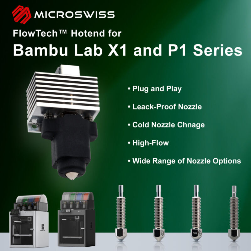 Hotend Microswiss Flow Tech™ pentru Bambu Lab X1/X1C - CM2™ - Vârf Hardenat - Flux Standard - imagine 3
