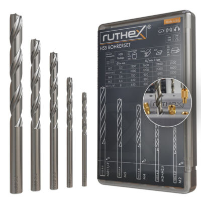 Set de burghie Ruthex pentru inserții filetate – M2, M2.5, M3, M4, M5, M6 & 1/4"
