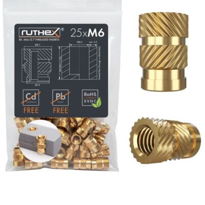 Ruthex M6 – Inserții filetate Rx-M6x12.7 - 25 bucăți - 1.75mm