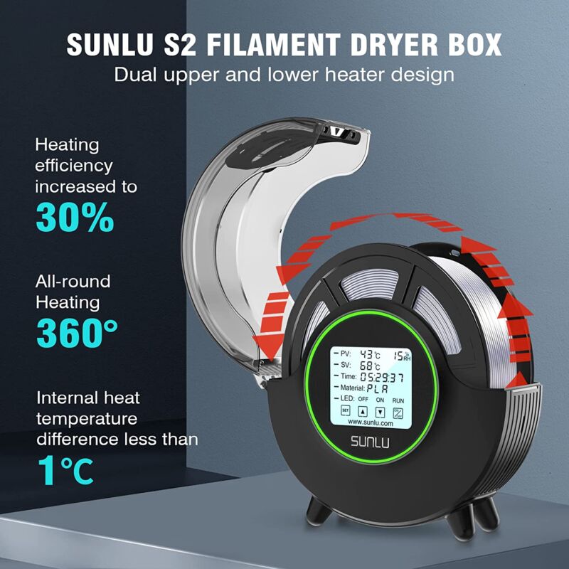 SUNLU Fila Dryer S2 – Cutie de Uscare pentru Filamente 3D – 1.75mm – 1kg - imagine 4