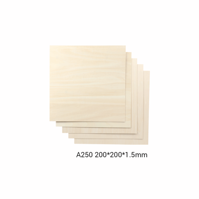 Placă din lemn de arțar - A250 / 200x200x1,5mm / 5-pachet