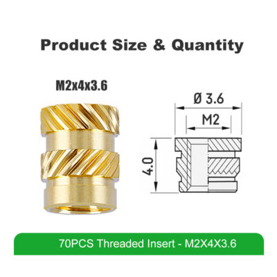Mintion M2 x 4mm x 3,6mm Threaded Insert Set - 70 pcs