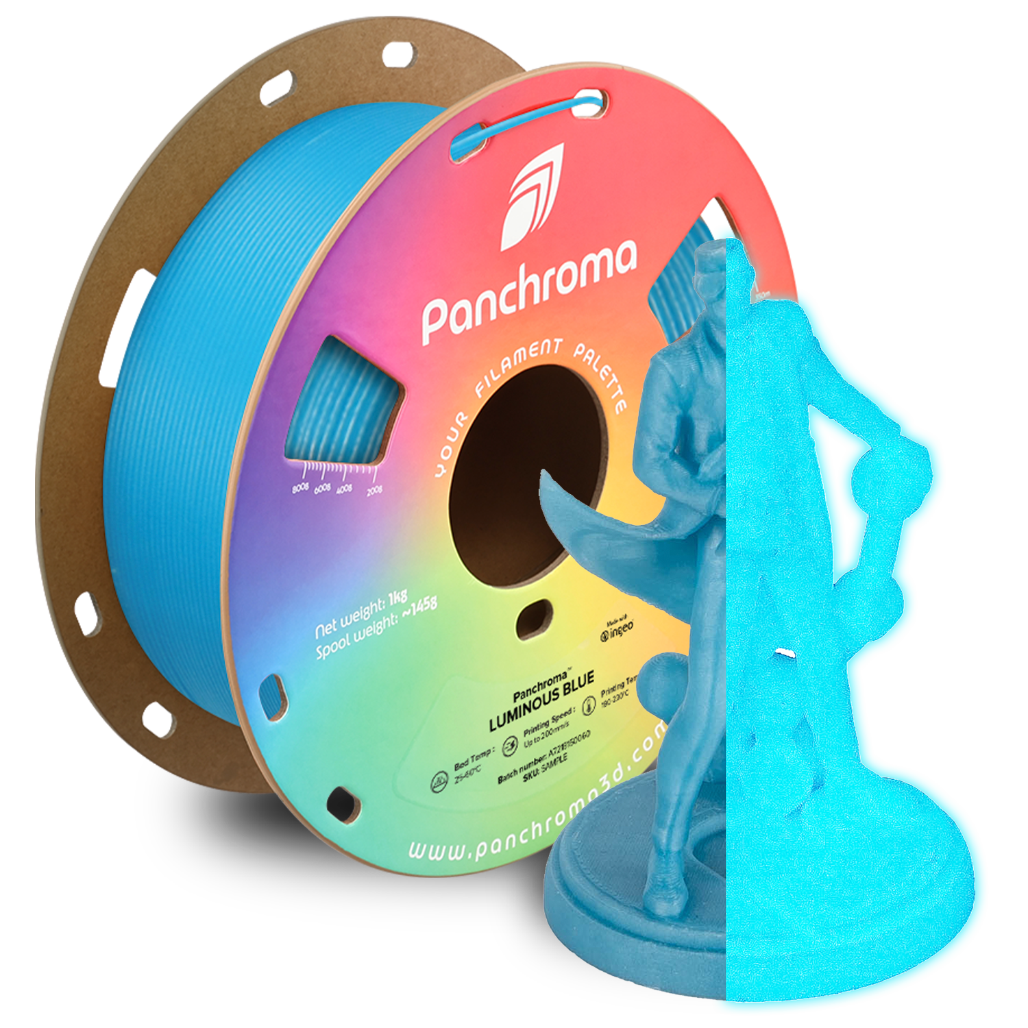 Filament PLA Panchroma Luminous 1.75mm Albastru Fosforescent 1kg - Polymaker 3 Panchroma™ PLA Luminous